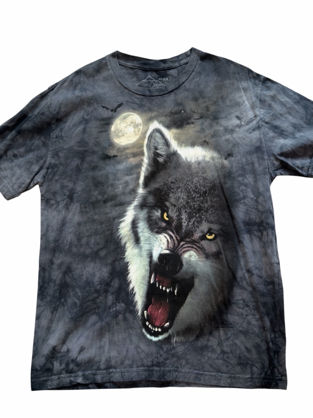 The Mountain Wolf Graphic Tee Black Tie Dye Y2K Grunge Medium